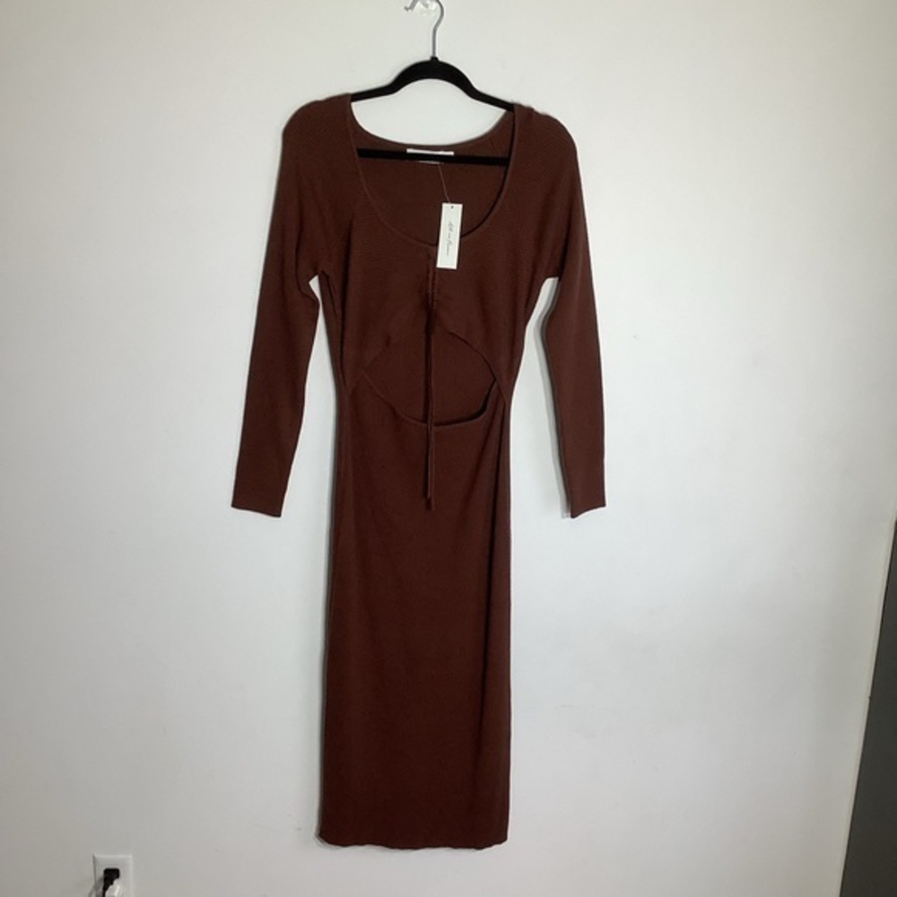 All In Favor Womens Long Sleeve Sweater Dress Cut‎ Out Stomach Coffee Color XL